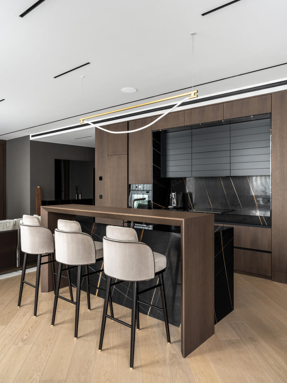 Minimal kitchen with Island design of apartment